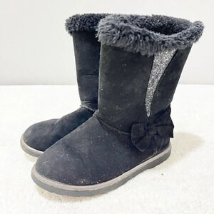 Kohls Girls Black Faux Fur Boots 13M Winter Kinsley Silver Glitter Bow